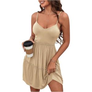 image:imageMakeMeChic Womens Beach Dresses Sweetheart Tiered Ruffle Flowy Cami Dress Short SundressApricot