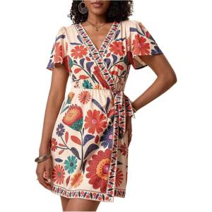 image:imageMakeMeChic Womens Floral Mini Dress Wrap V Neck Short Sleeve Summer Boho DressesMulticolor