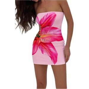 image:imageMakeMeChic Womens Floral Strapless Tube Dress Backless Bodycon Y2k Short DressesPink