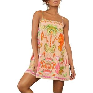 image:imageMakeMeChic Womens Flowy Mini Dress Boho A Line Summer Ruffle Dresses Tropical Vacation OutfitsApricot