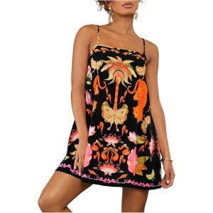 image:imageMakeMeChic Womens Flowy Mini Dress Boho A Line Summer Ruffle Dresses Tropical Vacation OutfitsBlack