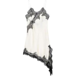 image:imageMakeMeChic Womens Lace Satin Asymmetrical Tops Spaghetti Strap Contrast Mini DressWhite