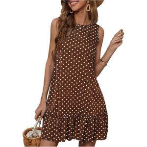 image:imageMakeMeChic Womens Polka Dots Mini Dress Sleeveless Elegant Beach Cover Ups Vacation SundressBrown