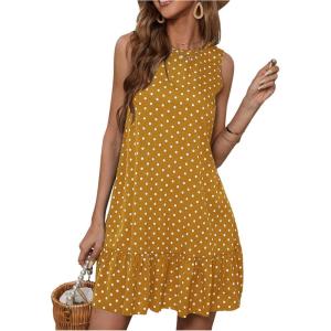 image:imageMakeMeChic Womens Polka Dots Mini Dress Sleeveless Elegant Beach Cover Ups Vacation SundressMustard Yellow