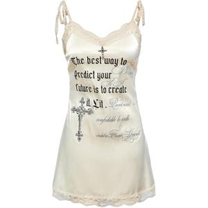 image:imageMakeMeChic Womens Satin Dress Floral Lace Tie Shoulder Sleeveless Summer Y2K Mini DressesApricot