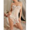 image:imageMakeMeChic Womens 2 Piece Babydoll Lingerie Set Bridal Floral Lace Sheer Chemise Dress with ThongWhite