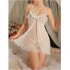 image:imageMakeMeChic Womens 2 Piece Babydoll Lingerie Set Bridal Floral Lace Sheer Chemise Dress with ThongWhite