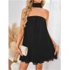 image:imageMakeMeChic Womens A Line Dress Flowy Swing Tube Dresses Pleated Tie Neck Short Summer SundressBlack