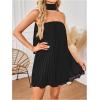image:imageMakeMeChic Womens A Line Dress Flowy Swing Tube Dresses Pleated Tie Neck Short Summer SundressBlack