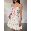 image:imageMakeMeChic Womens Cherry Print Cute DressLace Trim Ruffle Tiered Bow Mini DressApricot