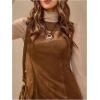 image:imageMakeMeChic Womens Denim Mini Dress Crew Neck Sleeveless Summer Cowboy Vintage Short DressesCoffee