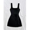 image:imageMakeMeChic Womens Fall Tank Dress 3D Flower Square Neck Split Sleeveless Party Mini DressesBlack and White