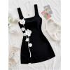 image:imageMakeMeChic Womens Fall Tank Dress 3D Flower Square Neck Split Sleeveless Party Mini DressesBlack and White