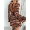 image:imageMakeMeChic Womens Faux Fur Striped Mini Dress Tie Open Back Bell Sleeve Y2k Party DressesMulticolor
