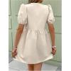 image:imageMakeMeChic Womens Floral Embroidery V Neck Dress Bow Puff Sleeve Summer Short DressesApricot