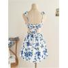 image:imageMakeMeChic Womens Floral Frill Trim V Neck Cut Out Sleeveless Bow Knot Summer Mini DressBlue and White