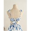 image:imageMakeMeChic Womens Floral Frill Trim V Neck Cut Out Sleeveless Bow Knot Summer Mini DressBlue and White