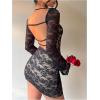 image:imageMakeMeChic Womens Floral Lace Mini Dress Long Sleeve Sweetheart Neck Y2K Short Bodycon DressesBlack