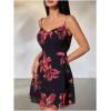 image:imageMakeMeChic Womens Floral Mini Dress Sleeveless V Neck Beach Vacation Dress Summer SundressBlack and Red