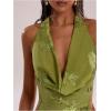 image:imageMakeMeChic Womens Floral Sequin Halter Dress Embroidery Draped A Line Y2K Mini DressesGreen