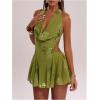 image:imageMakeMeChic Womens Floral Sequin Halter Dress Embroidery Draped A Line Y2K Mini DressesGreen