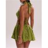 image:imageMakeMeChic Womens Floral Sequin Halter Dress Embroidery Draped A Line Y2K Mini DressesGreen