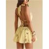 image:imageMakeMeChic Womens Floral Sequin Halter Dress Embroidery Draped A Line Y2K Mini DressesYellow