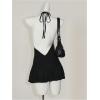 image:imageMakeMeChic Womens Halter Mini Dress Sparkly Ruffle Tiered Sleeveless Tie Back Fall Y2K Clothes Rave OutfitBlack