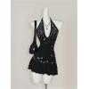 image:imageMakeMeChic Womens Halter Mini Dress Sparkly Ruffle Tiered Sleeveless Tie Back Fall Y2K Clothes Rave OutfitBlack