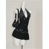 image:imageMakeMeChic Womens Halter Mini Dress Sparkly Ruffle Tiered Sleeveless Tie Back Fall Y2K Clothes Rave OutfitBlack