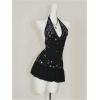 image:imageMakeMeChic Womens Halter Mini Dress Sparkly Ruffle Tiered Sleeveless Tie Back Fall Y2K Clothes Rave OutfitBlack