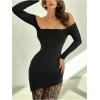image:imageMakeMeChic Womens Lace Maxi Dress Off The Shoulder Long Sleeve Elegant Bodycon Cocktail DressesBlack