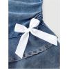 image:imageMakeMeChic Womens Layered Ruffle Denim Mini Dress Strapless Bandeau Bow Jean DressesBlue