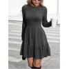 image:imageMakeMeChic Womens Long Sleeve A Line Dress Round Neck Flared Hem Rib Knitted Mini DressDark Grey