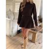 image:imageMakeMeChic Womens Long Sleeve Sweater Dress A Line Flare Knit Mini DressesBrown