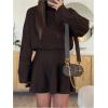 image:imageMakeMeChic Womens Long Sleeve Sweater Dress A Line Flare Knit Mini DressesBrown