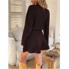 image:imageMakeMeChic Womens Long Sleeve Sweater Dress A Line Flare Knit Mini DressesBrown