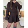 image:imageMakeMeChic Womens Long Sleeve Sweater Dress A Line Flare Knit Mini DressesBrown