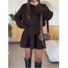 image:imageMakeMeChic Womens Long Sleeve Sweater Dress A Line Flare Knit Mini DressesBrown