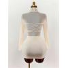 image:imageMakeMeChic Womens Mesh Mock Neck Mini Dress Ruched Wrap Long Sleeve Bodycon Party DressesApricot