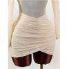 image:imageMakeMeChic Womens Mesh Mock Neck Mini Dress Ruched Wrap Long Sleeve Bodycon Party DressesApricot