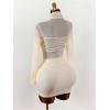 image:imageMakeMeChic Womens Mesh Mock Neck Mini Dress Ruched Wrap Long Sleeve Bodycon Party DressesApricot