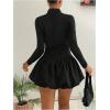 image:imageMakeMeChic Womens Mock Neck Ruffle Flared Hem Long Sleeve Slim Fit A Line Short DressBlack