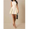 image:imageMakeMeChic Womens Open Back Dress Button Sleeveless A Line Business Short DressesApricot