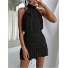 image:imageMakeMeChic Womens Ruched Halter Dress Tie Back Ruffle Sleeveless Bodycon Mini DressesBlack