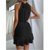 image:imageMakeMeChic Womens Ruched Halter Dress Tie Back Ruffle Sleeveless Bodycon Mini DressesBlack