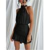 image:imageMakeMeChic Womens Ruched Halter Dress Tie Back Ruffle Sleeveless Bodycon Mini DressesBlack