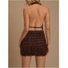 image:imageMakeMeChic Womens Sequin Sparkly Halter Dress Low Cut Open Back Draped Fringe Party DressesBrown