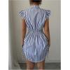 image:imageMakeMeChic Womens Striped Button Down Shirt Dresses Ruffle Short Sleeve Collared Mini DressBlue White