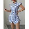 image:imageMakeMeChic Womens Striped Button Down Shirt Dresses Ruffle Short Sleeve Collared Mini DressBlue White